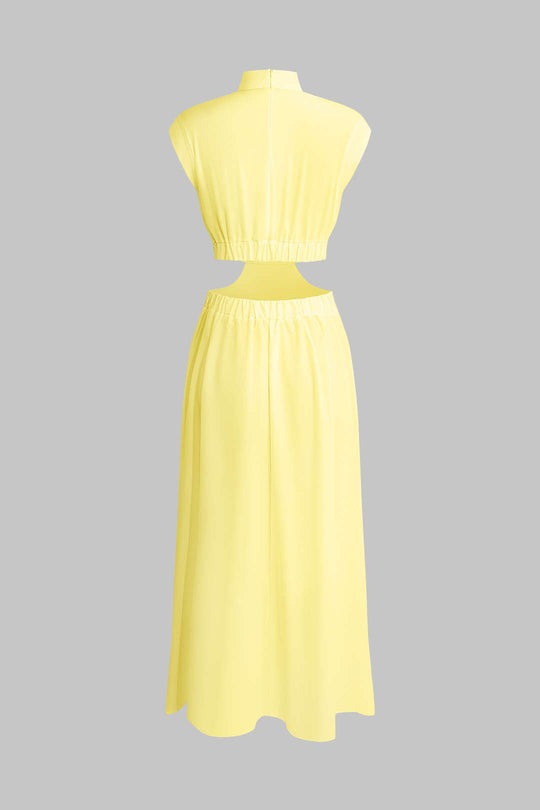 Mock Neck Cut Out Pleated Maxi Dress 