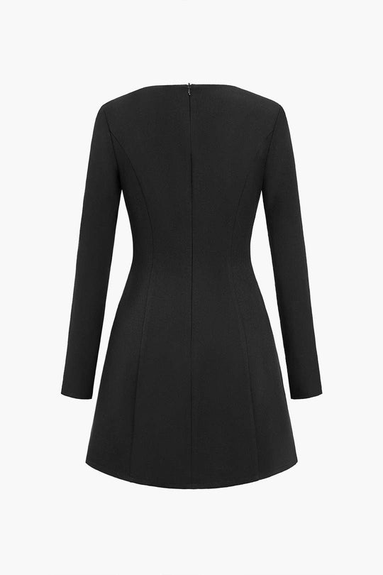 Plain Button Zipper Asymmetrical Mini Dress 