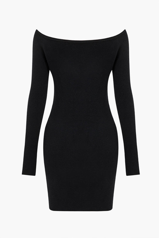 Plain Off Shoulder Button Round Neck Cut Out Mini Dress 