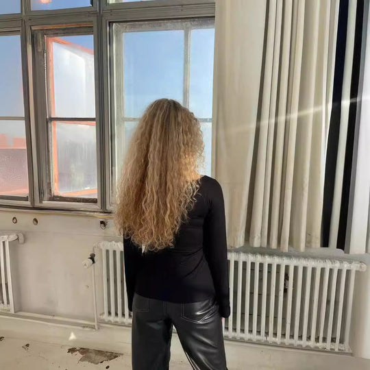 Isla – Black Blouse with Flared Sleeves