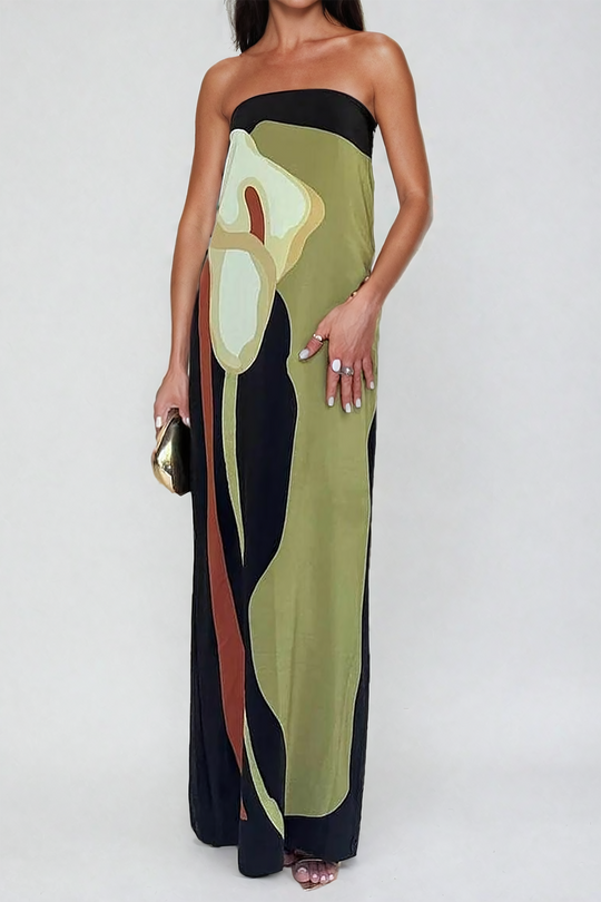 Color Block Strapless Split Maxi Dress 