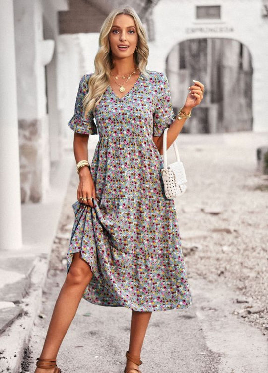 Elegant ladies midi dress with floral pattern