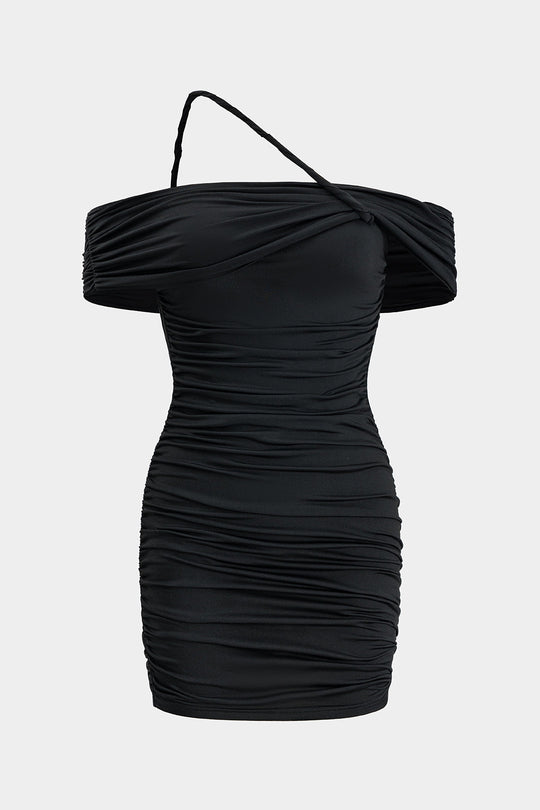 Ruffled Off-Shoulder Cut-Out Mini Dress 