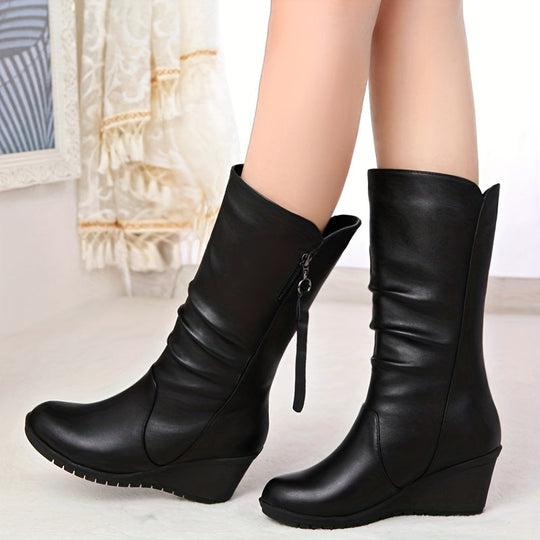 Heidi-Mode – Mid-Length Winter Wedge Boots for Women