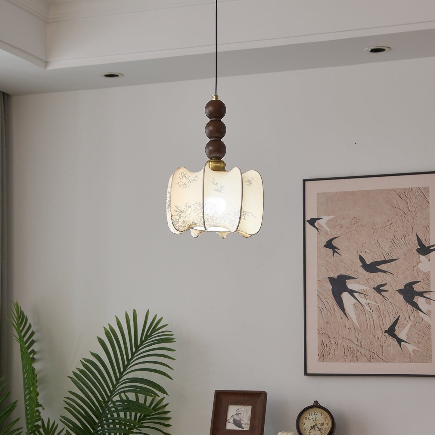 Classic European Style Pendant Lamp | Glass, Wood & Fabric | E26/E27 LED Compatible | Dining & Bedroom Accent | Multiple Sizes