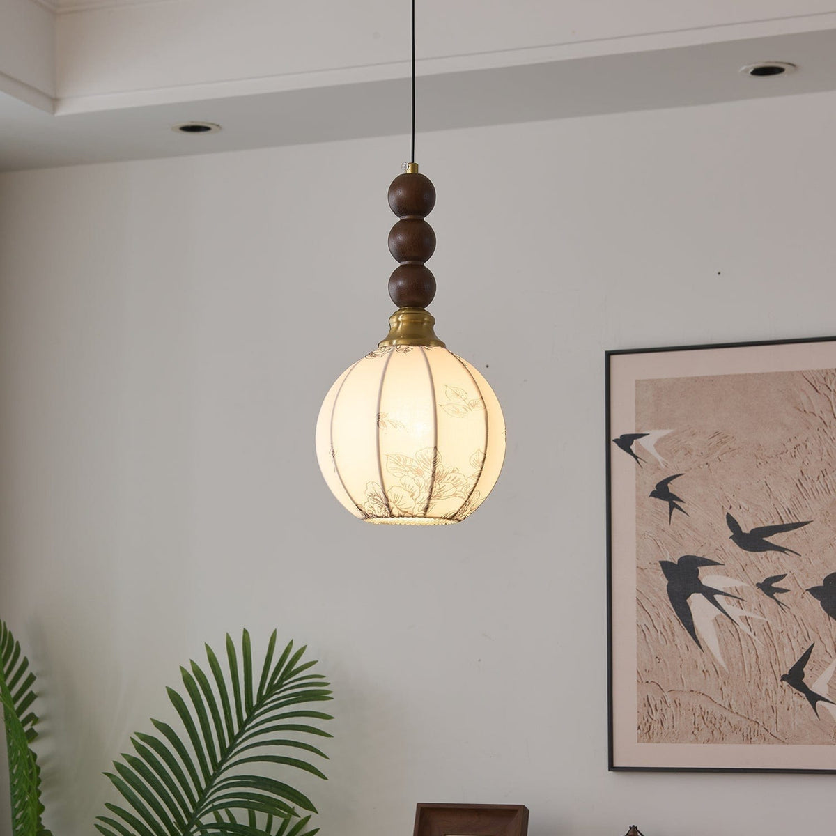 Classic European Style Pendant Lamp | Glass, Wood & Fabric | E26/E27 LED Compatible | Dining & Bedroom Accent | Multiple Sizes