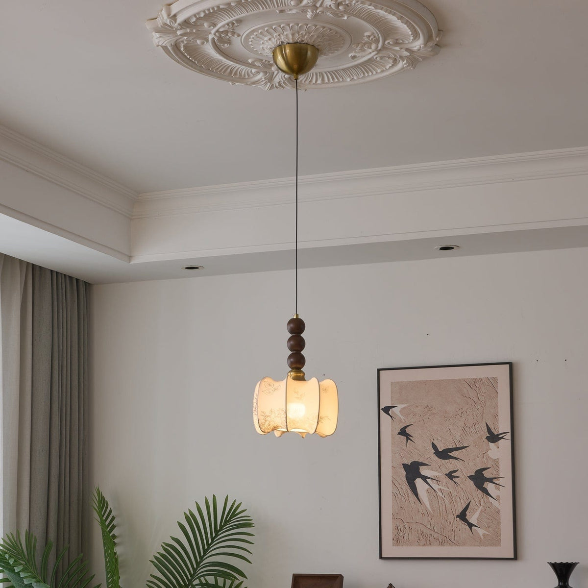 Classic European Style Pendant Lamp | Glass, Wood & Fabric | E26/E27 LED Compatible | Dining & Bedroom Accent | Multiple Sizes