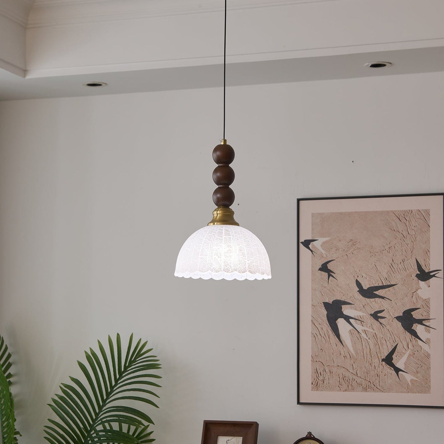 Classic European Style Pendant Lamp | Glass, Wood & Fabric | E26/E27 LED Compatible | Dining & Bedroom Accent | Multiple Sizes