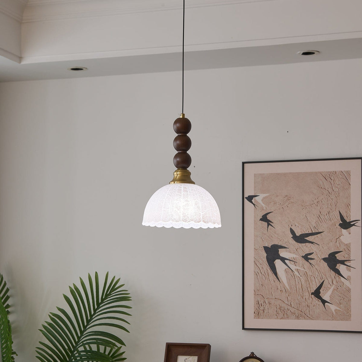 Classic European Style Pendant Lamp | Glass, Wood & Fabric | E26/E27 LED Compatible | Dining & Bedroom Accent | Multiple Sizes