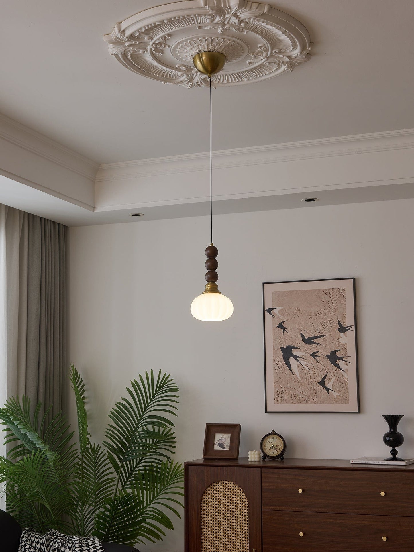 Evandra Pendant Lamp | Glass, Wood & Metal | E26/E27 LED Compatible | Elegant Dining & Living Room Lighting | Multiple Sizes