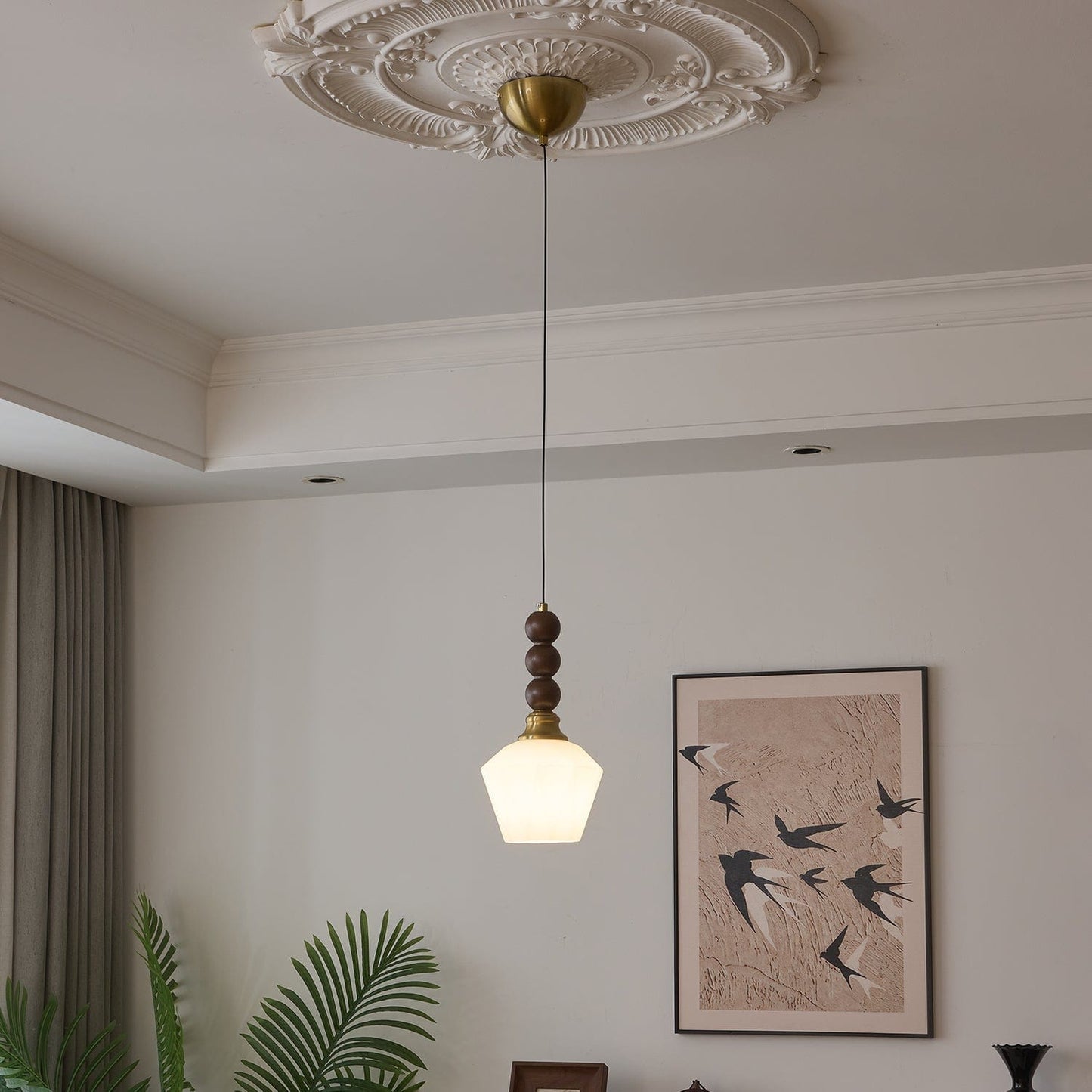 Evandra Pendant Lamp | Glass, Wood & Metal | E26/E27 LED Compatible | Elegant Dining & Living Room Lighting | Multiple Sizes