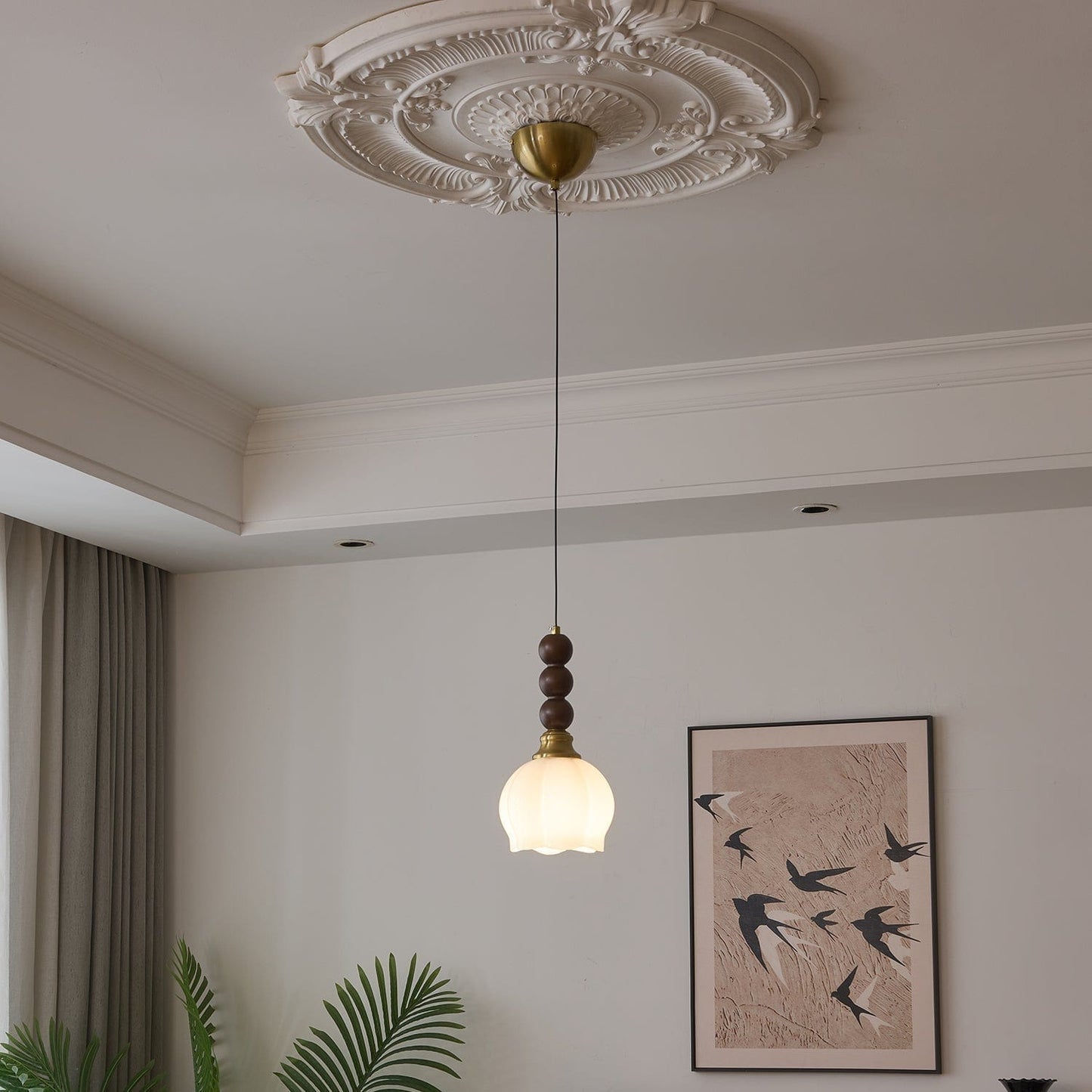 Evandra Pendant Lamp | Glass, Wood & Metal | E26/E27 LED Compatible | Elegant Dining & Living Room Lighting | Multiple Sizes