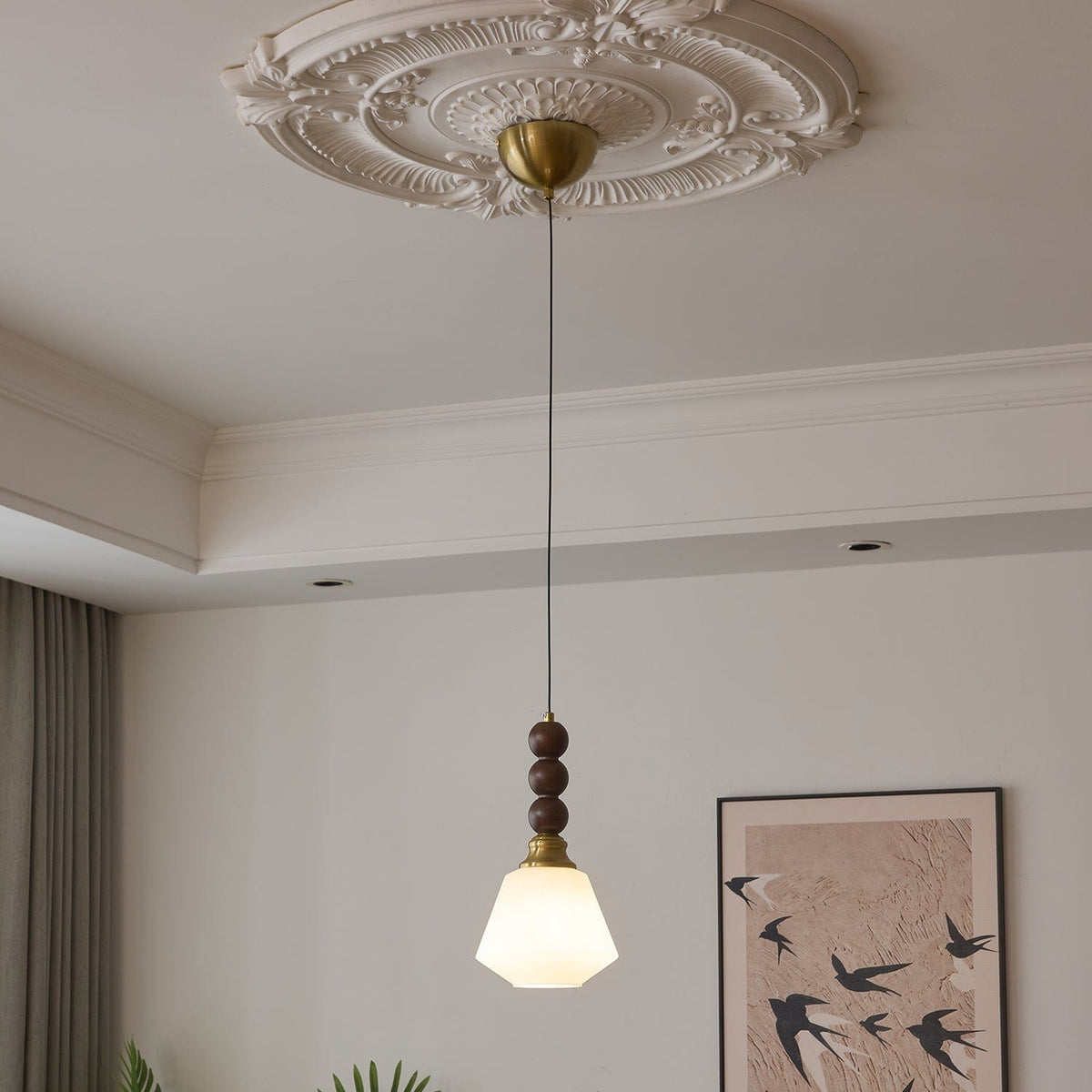 Evandra Pendant Lamp | Glass, Wood & Metal | E26/E27 LED Compatible | Elegant Dining & Living Room Lighting | Multiple Sizes