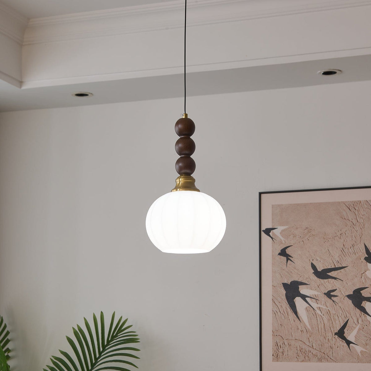 Evandra Pendant Lamp | Glass, Wood & Metal | E26/E27 LED Compatible | Elegant Dining & Living Room Lighting | Multiple Sizes