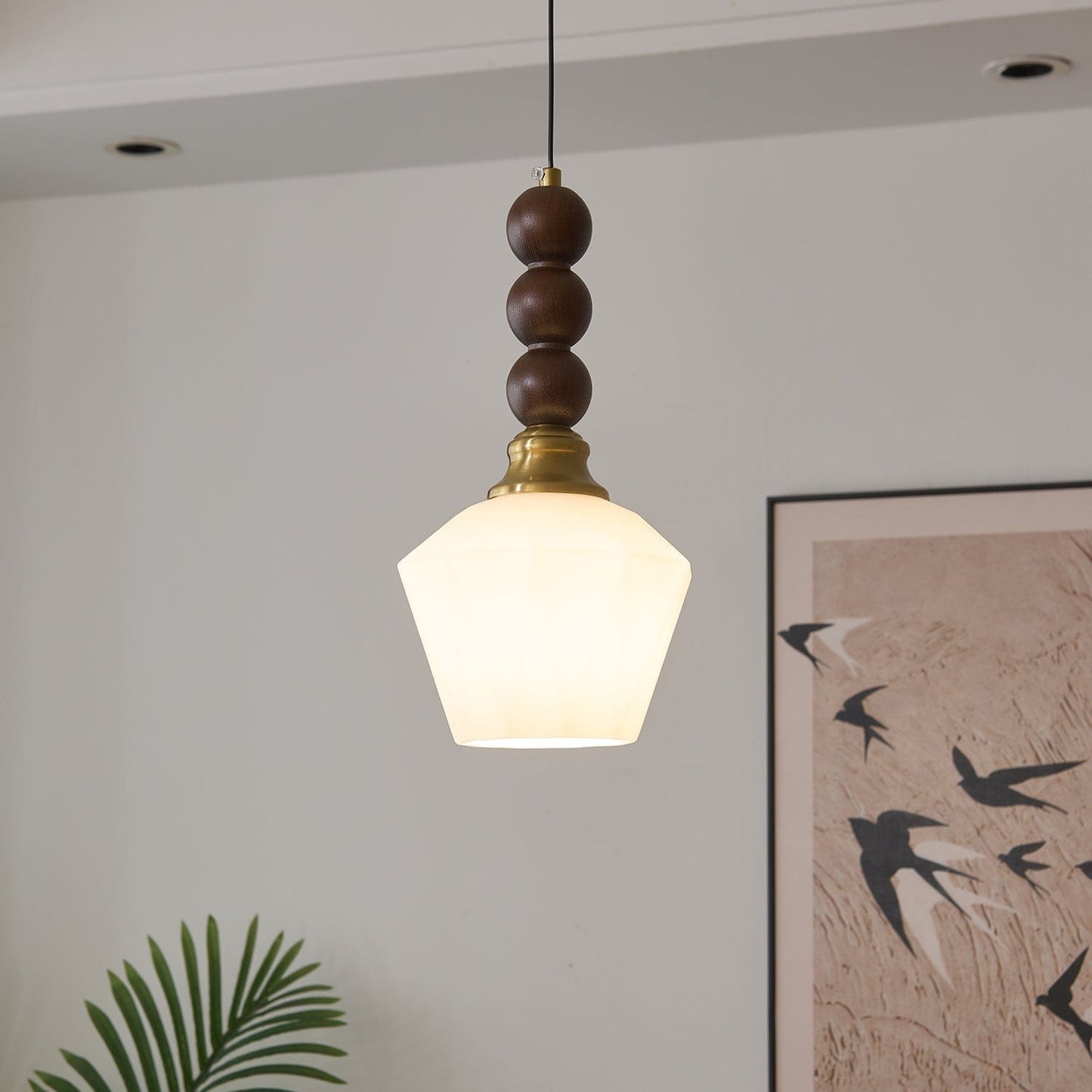 Evandra Pendant Lamp | Glass, Wood & Metal | E26/E27 LED Compatible | Elegant Dining & Living Room Lighting | Multiple Sizes