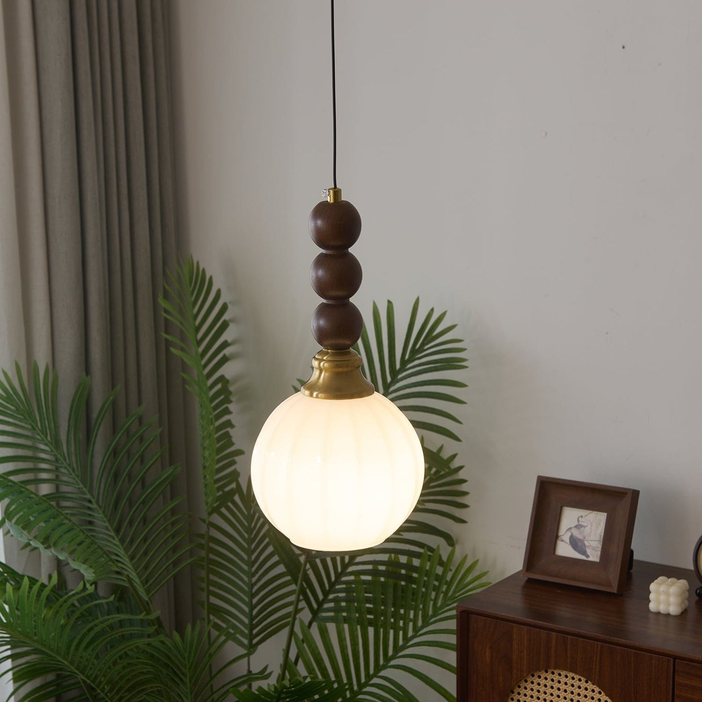Evandra Pendant Lamp | Glass, Wood & Metal | E26/E27 LED Compatible | Elegant Dining & Living Room Lighting | Multiple Sizes