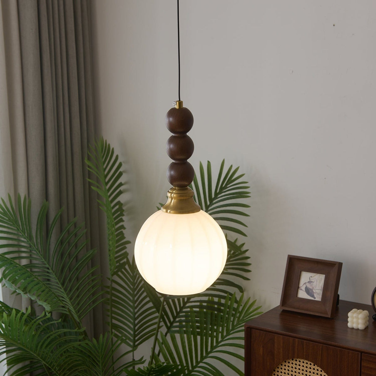 Evandra Pendant Lamp | Glass, Wood & Metal | E26/E27 LED Compatible | Elegant Dining & Living Room Lighting | Multiple Sizes