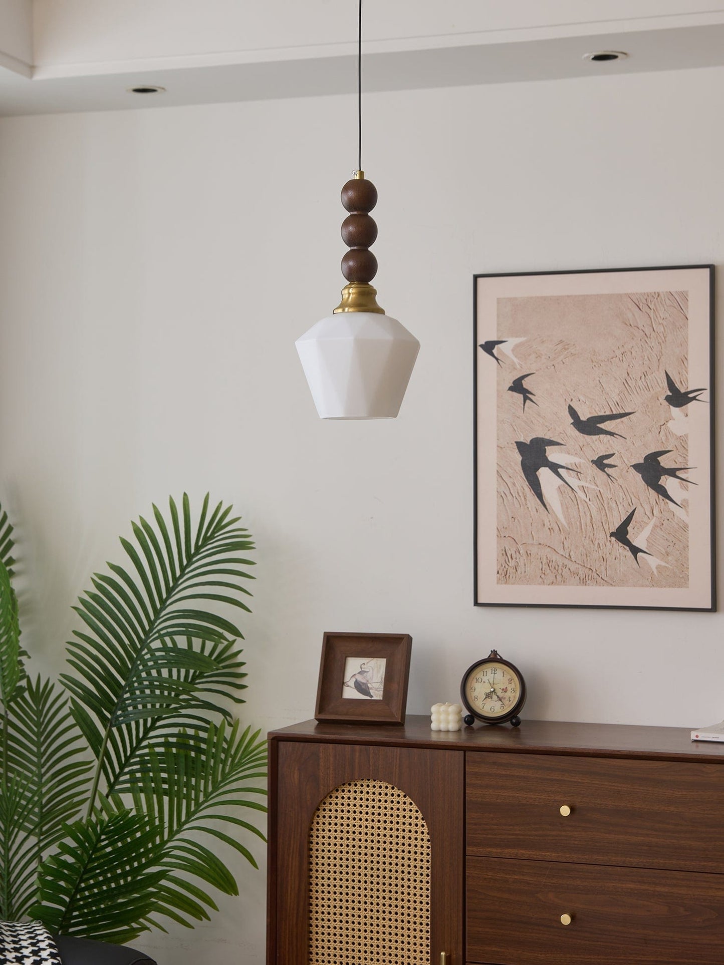 Evandra Pendant Lamp | Glass, Wood & Metal | E26/E27 LED Compatible | Elegant Dining & Living Room Lighting | Multiple Sizes