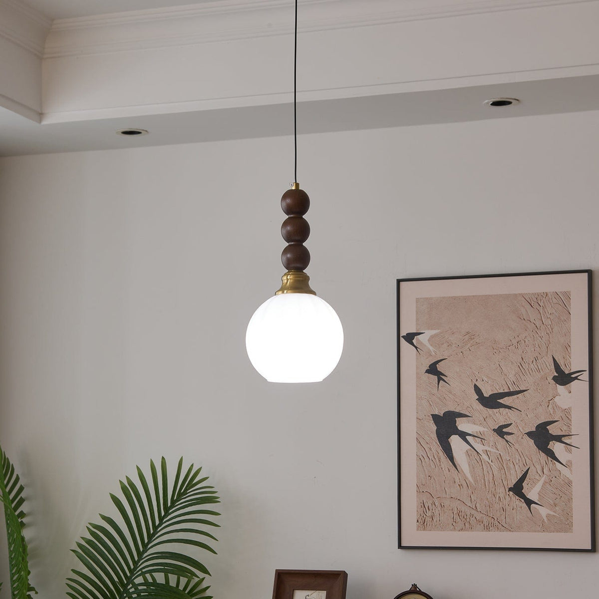 Evandra Pendant Lamp | Glass, Wood & Metal | E26/E27 LED Compatible | Elegant Dining & Living Room Lighting | Multiple Sizes
