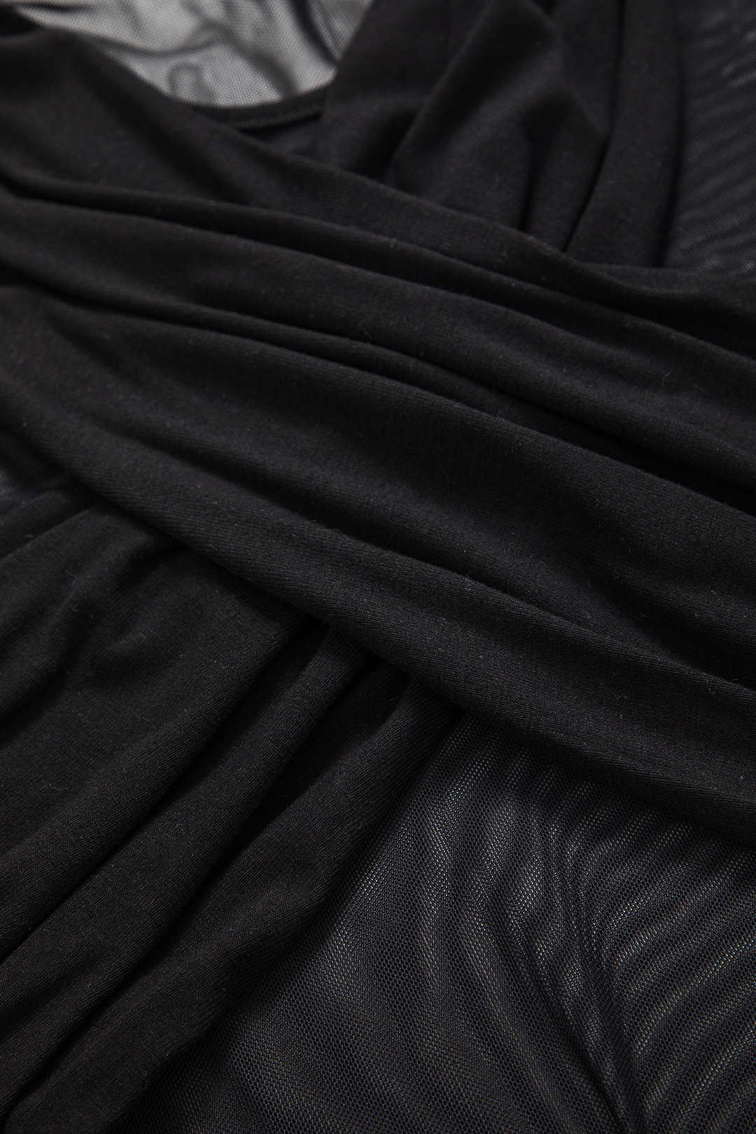 Crossed Mesh Sheer V-Neck Long Sleeve Maxi Dress 