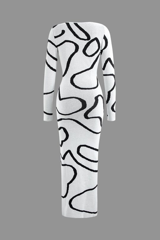 Line Pattern Cut Out Slit Wide Maxi Dress 
