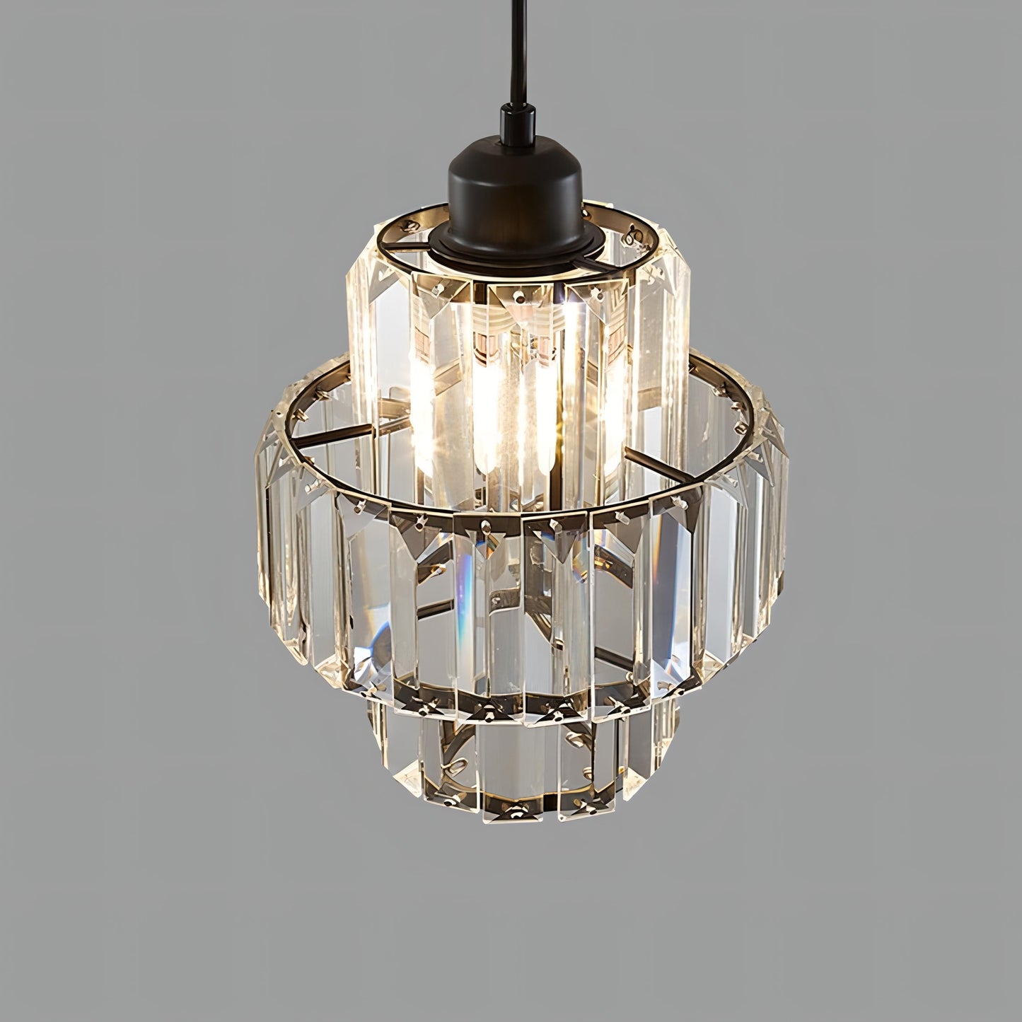 Fernando Round Layered Crystal Pendant Lamp | Glass & Iron | E27 Bulb Compatible | Elegant Hallway & Lobby Lighting | 17x22cm