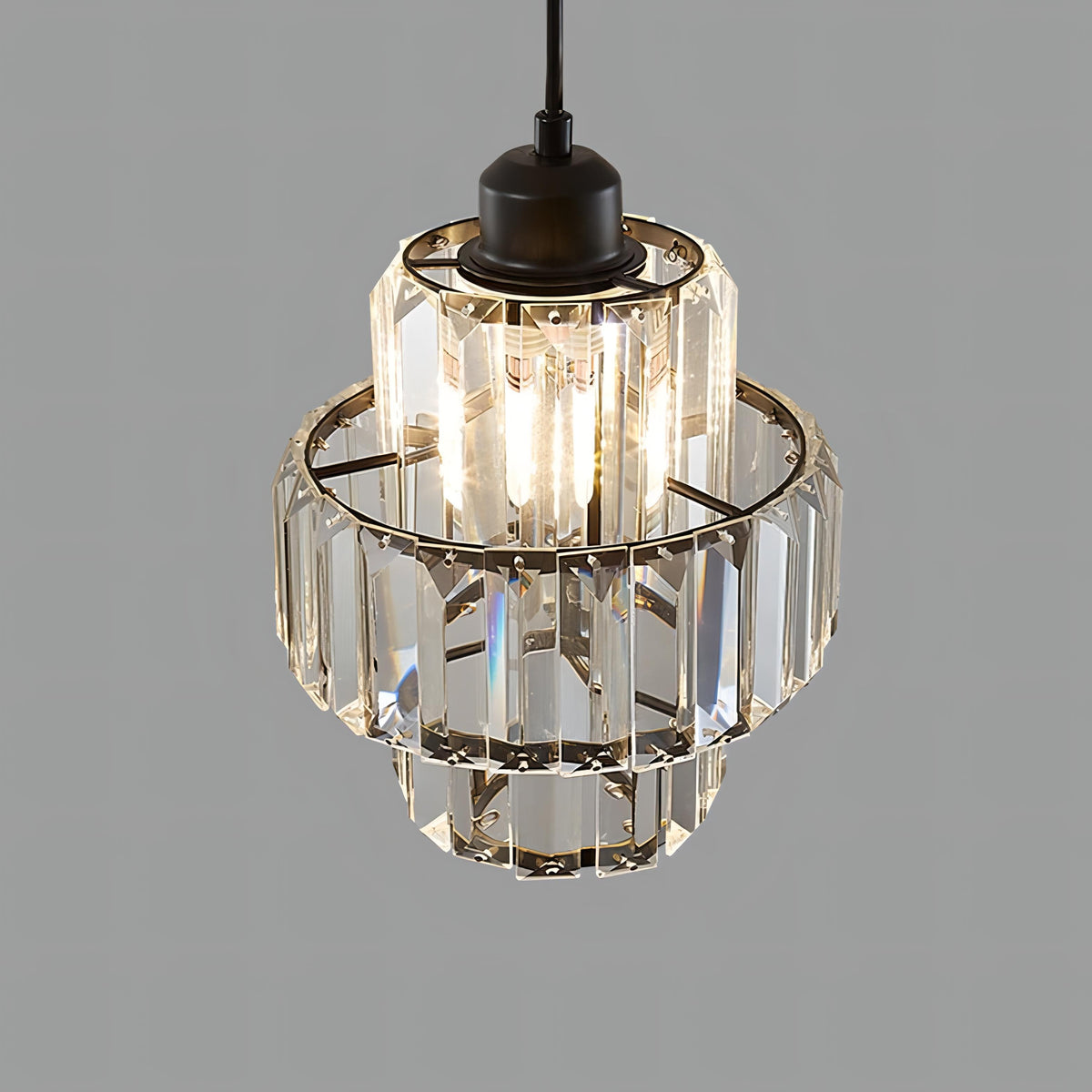 Fernando Round Layered Crystal Pendant Lamp | Glass & Iron | E27 Bulb Compatible | Elegant Hallway & Lobby Lighting | 17x22cm