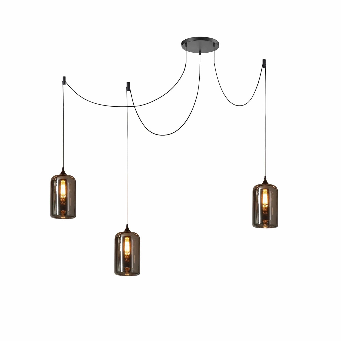 Luxury Bottle Glass Pendant Lamp Smoke Glass | Black Metal Finish | E26 E27 Compatible | Adjustable Hanging Rod | Modern Ambient Lighting