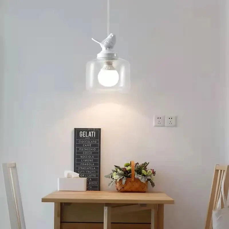 Bird Pendant Lamp | Glass-Stone Ceiling Light with Bird Motif | E27 LED Lamp | Modern Decorative Lighting | 20 cm