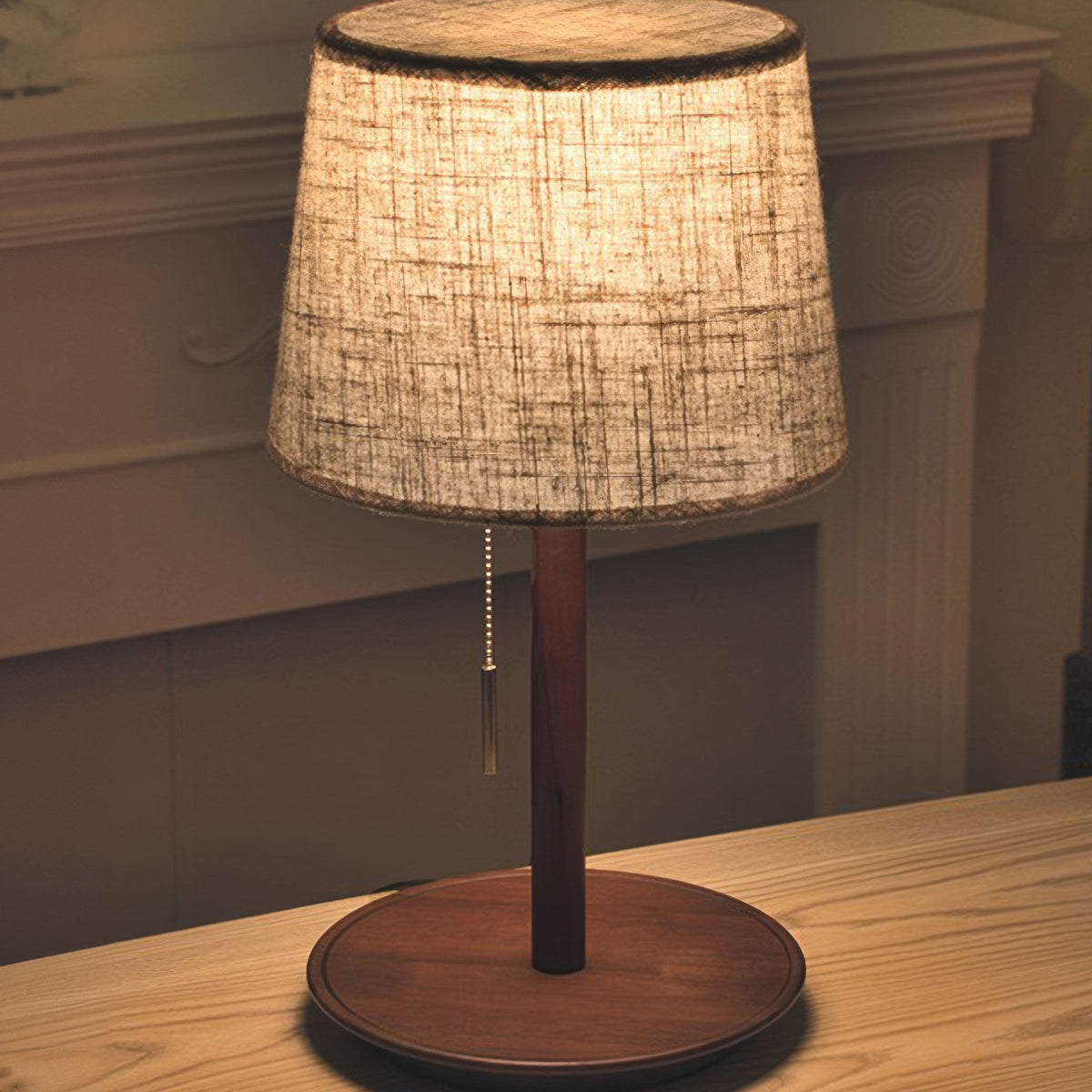 Gentle Glow Scandinavian Walnut Lamp with Luxury Fabric Accents