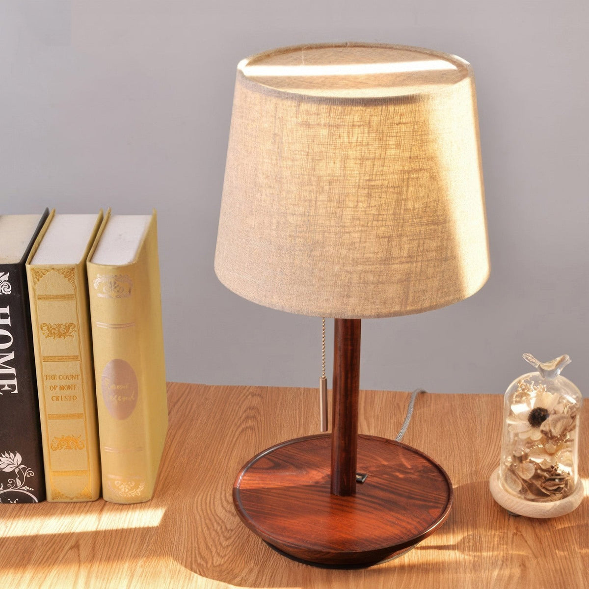 Gentle Glow Scandinavian Walnut Lamp with Luxury Fabric Accents