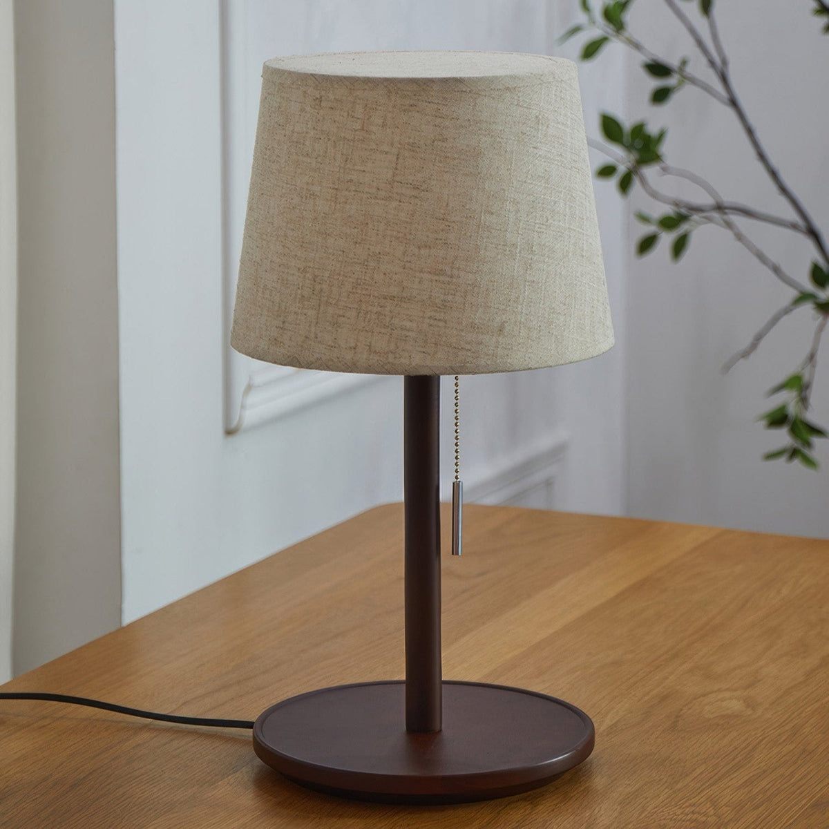 Gentle Glow Scandinavian Walnut Lamp with Luxury Fabric Accents