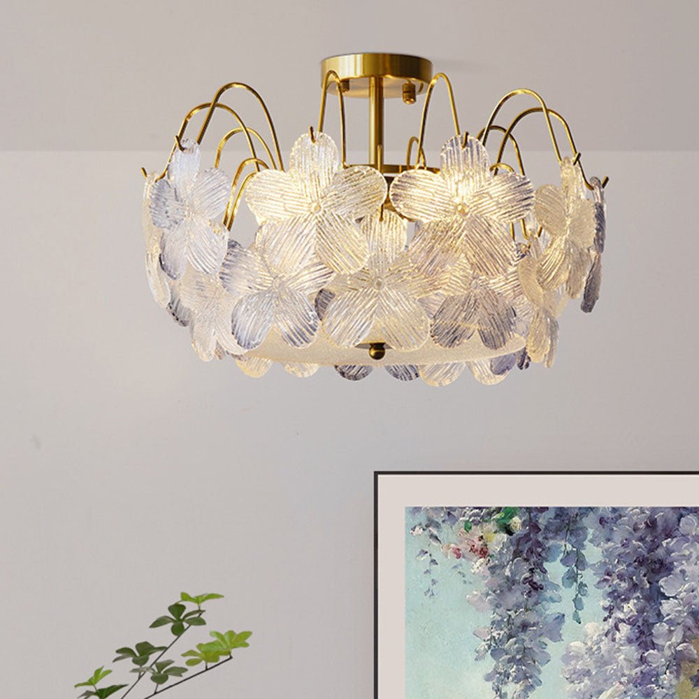 Vintage flower chandelier made of stained glass for the living room