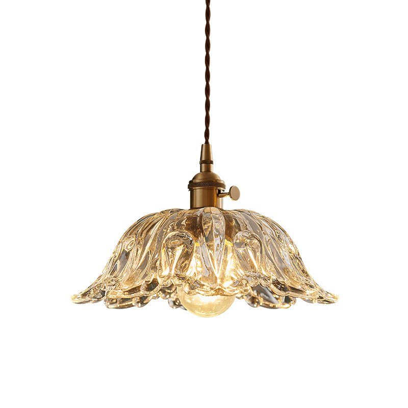 Glass Flower Pendant Lamp Floral Ceiling Light | Copper & Glass | LED Compatible | Ambient Indoor Lighting | Bedroom & Dining Decor