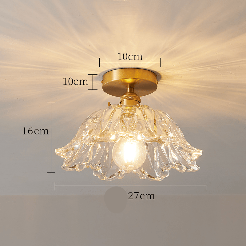 Glass Flower Pendant Lamp Floral Ceiling Light | Copper & Glass | LED Compatible | Ambient Indoor Lighting | Bedroom & Dining Decor