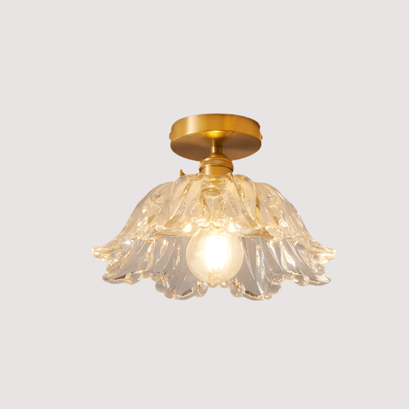 Glass Flower Pendant Lamp Floral Ceiling Light | Copper & Glass | LED Compatible | Ambient Indoor Lighting | Bedroom & Dining Decor