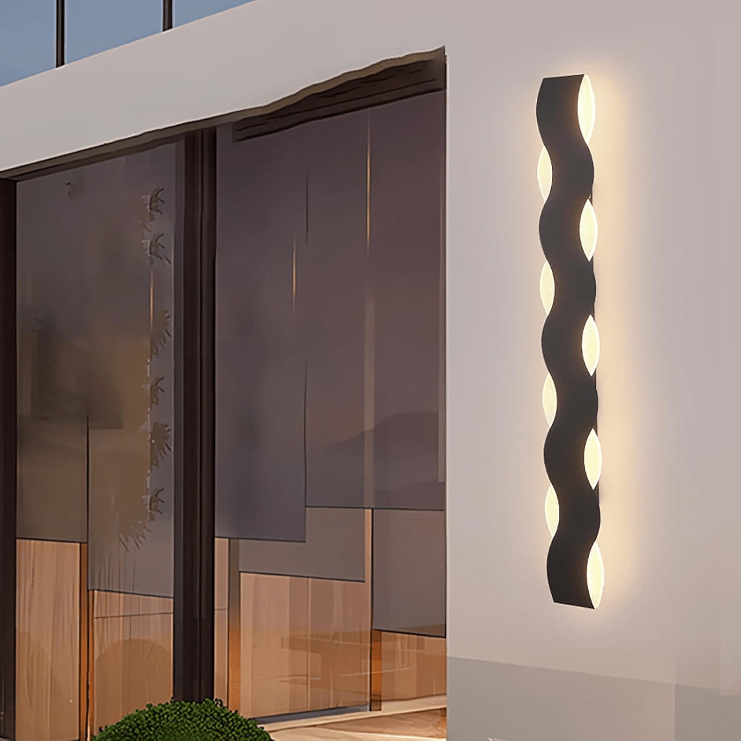 Wave Shaped Outdoor Wall Lamp | IP65 Waterproof LED Up & Down Wall Light | Modern Exterior Architectural Lighting | Aluminum Acrylic Fixture