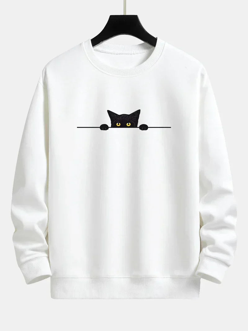Relaxed Fit Sweatshirt with Black Cat Print for Men | Ideal for Daily Use and Casual Occasions
