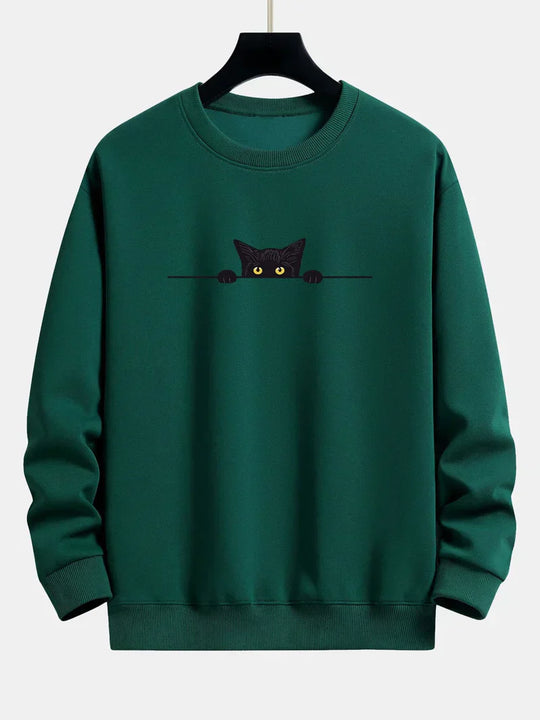 Relaxed Fit Sweatshirt with Black Cat Print for Men | Ideal for Daily Use and Casual Occasions