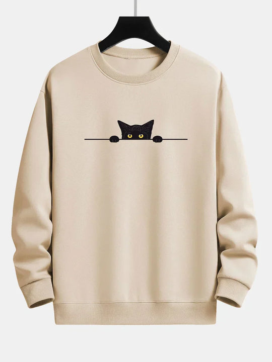 Relaxed Fit Sweatshirt with Black Cat Print for Men | Ideal for Daily Use and Casual Occasions