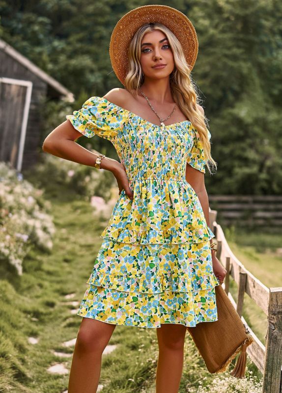 Romantic summer dress for women with floral pattern