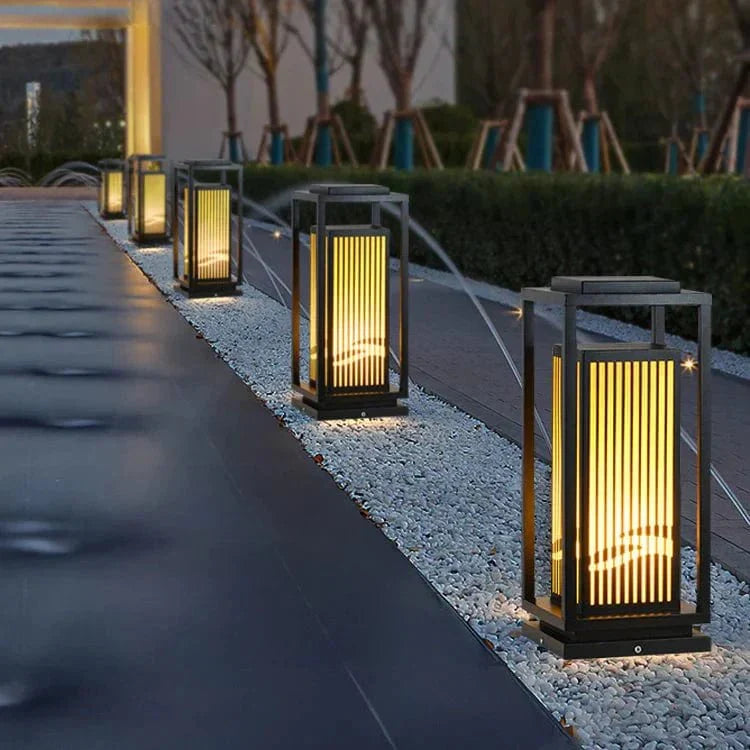 Outdoor Solar Post Light | Cage-Style LED Garden Lamp | IP65 Waterproof Iron & Acrylic | Warm White Lighting | Patio Pathway Yard