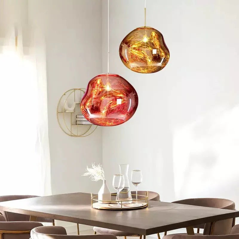 Melt Pendant Lamp Modern Artistic Design | Reflective Finish Hanging Light | E27 Max 40W | Silver Gold Red Smoke Options
