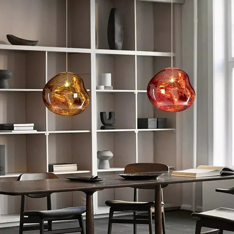 Melt Pendant Lamp Modern Artistic Design | Reflective Finish Hanging Light | E27 Max 40W | Silver Gold Red Smoke Options