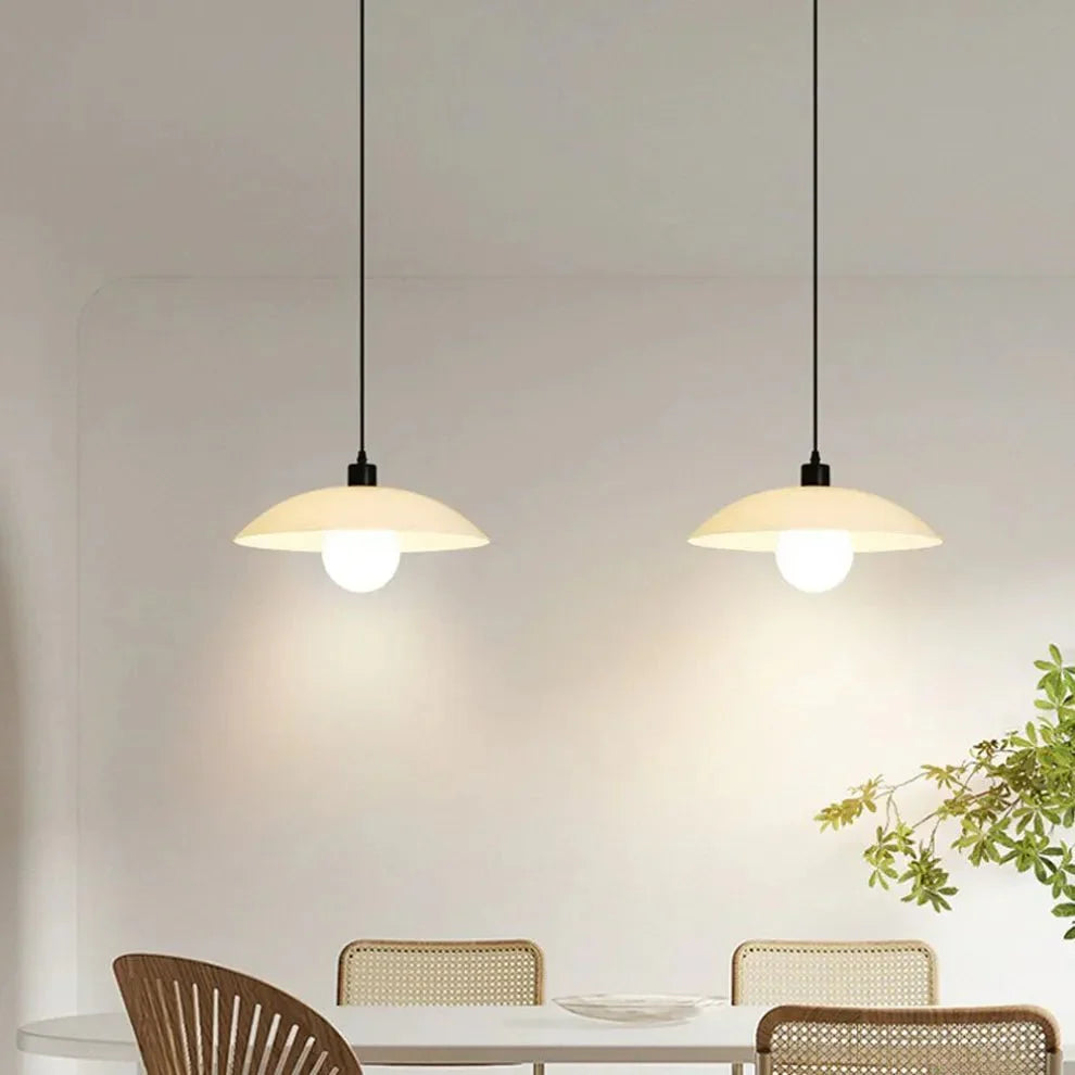 Minimalist White Disc Glass Pendant Lamp | Modern Ceiling Light | Iron Frame | E27 Socket | Linear & Round Sizes