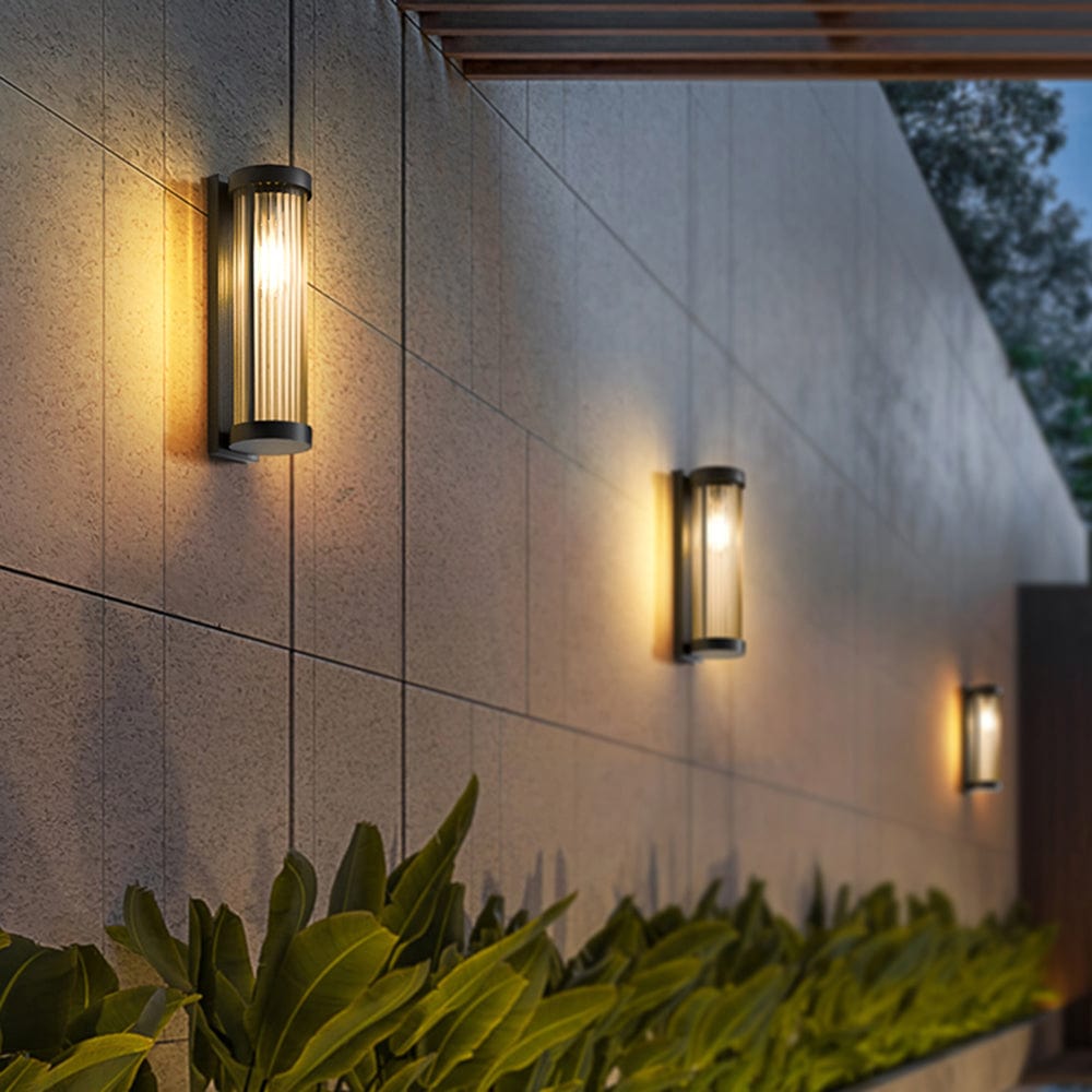 Modern Cylindrical Outdoor Wall Lamp IP65 Waterproof | Metal Glass Solar & Wired LED Light | 3 Color Lighting | Garden Patio Lighting