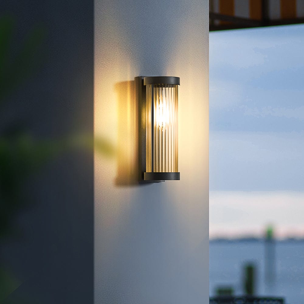 Modern Cylindrical Outdoor Wall Lamp IP65 Waterproof | Metal Glass Solar & Wired LED Light | 3 Color Lighting | Garden Patio Lighting