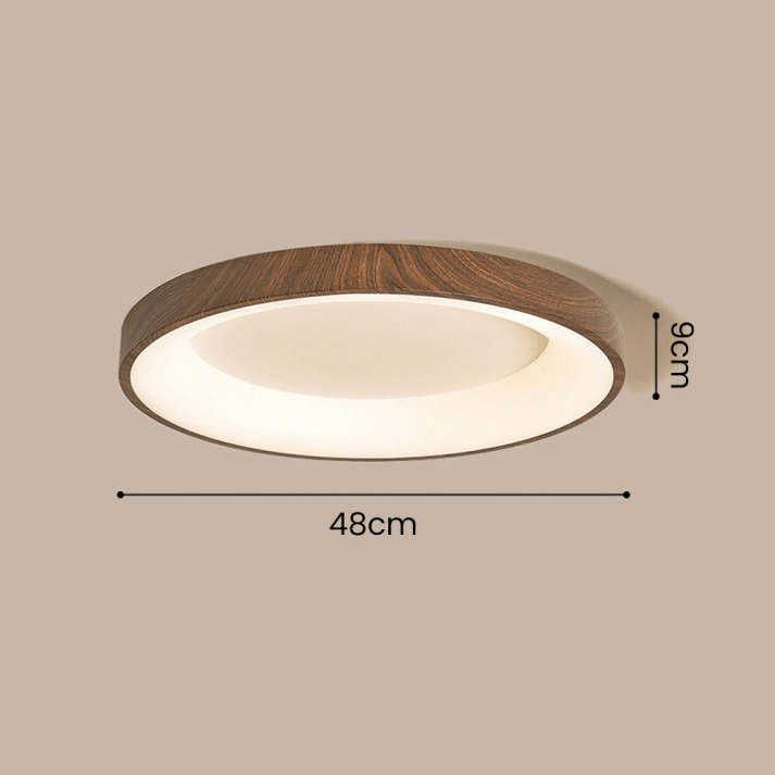 Natural Wooden LED Ceiling Lamp Circular Modern Ceiling Light | Iron Acrylic Design | Flush Mount Bedroom Lighting | Multiple Sizes