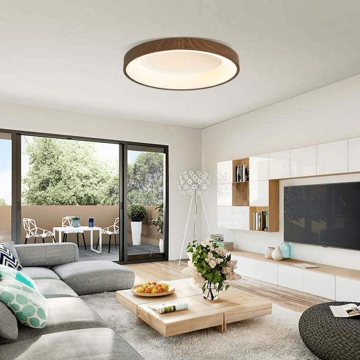 Natural Wooden LED Ceiling Lamp Circular Modern Ceiling Light | Iron Acrylic Design | Flush Mount Bedroom Lighting | Multiple Sizes