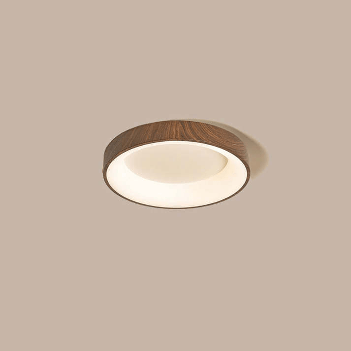 Natural Wooden LED Ceiling Lamp Circular Modern Ceiling Light | Iron Acrylic Design | Flush Mount Bedroom Lighting | Multiple Sizes